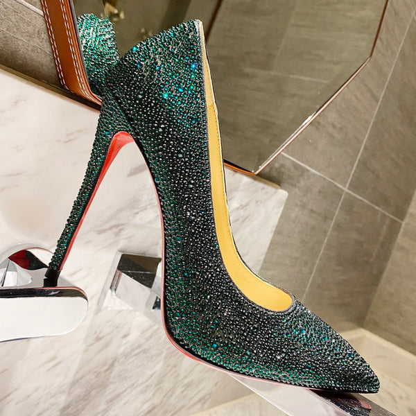 CL Kate Strass Degrade Pumps 100mm Suede Green