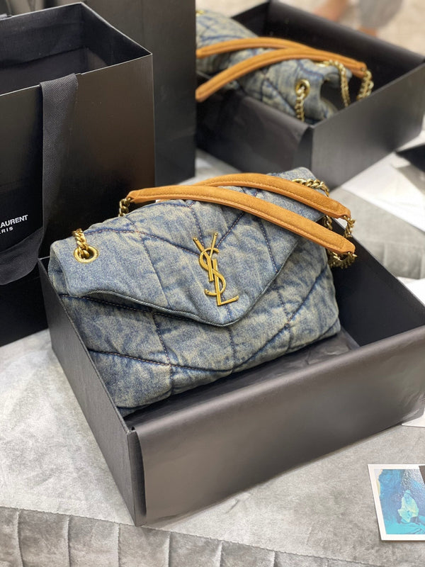 LOULOU PUFFER SMALL 29CM RODEO BLUE SUEDE DENIM