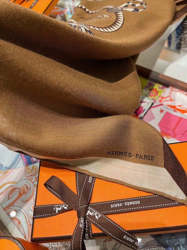 Square Scarf 90 CM In Brown Colorful Cashmere Silk 330350