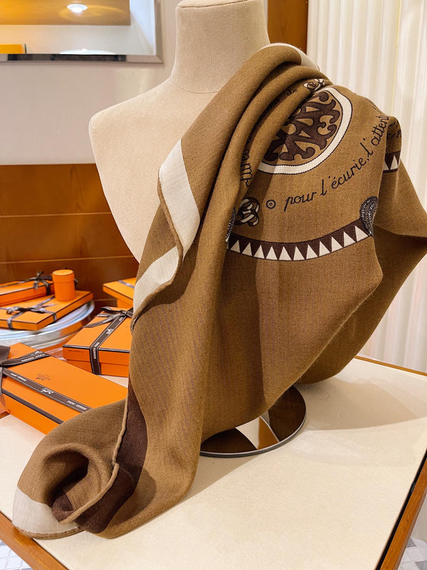 Square Scarf 90 CM In Brown Colorful Cashmere Silk 330350