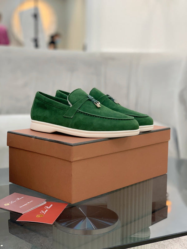 LP 26s Open Walk Loafers 2cm Emerald Green Suede Shearling SHW 110783