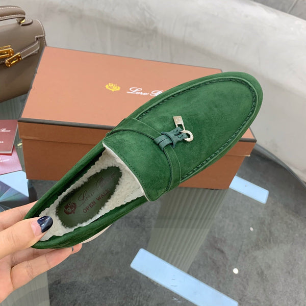 LP 26s Open Walk Loafers 2cm Emerald Green Suede Shearling SHW 110783