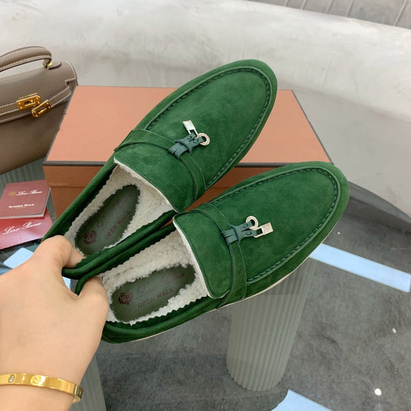 LP 26s Open Walk Loafers 2cm Emerald Green Suede Shearling SHW 110783