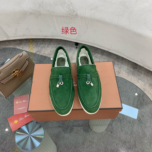 LP 26s Open Walk Loafers 2cm Emerald Green Suede Shearling SHW 110783