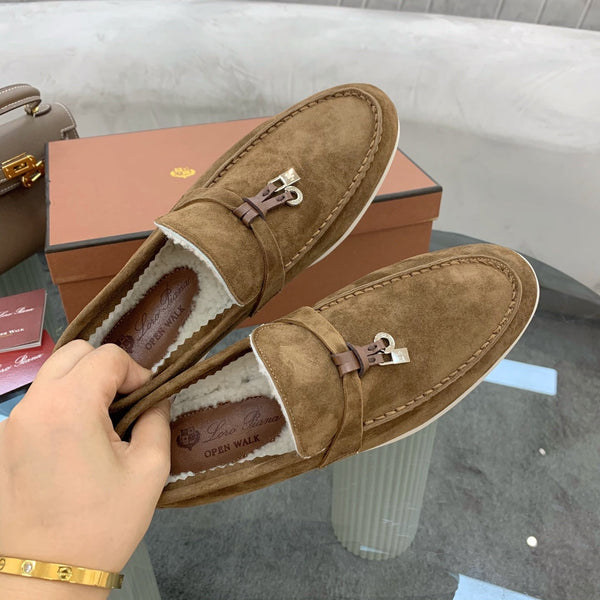 LP 26s Open Walk Loafers 2cm Camel Suede Shearling SHW 110789