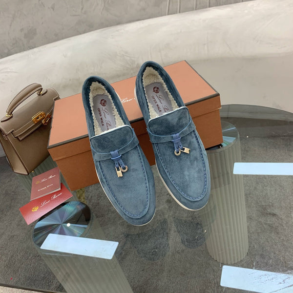 LP 26s Open Walk Loafers 2cm Denim Blue Suede Shearling SHW 110788