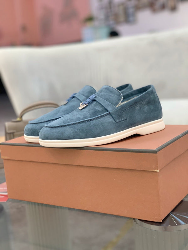 LP 26s Open Walk Loafers 2cm Denim Blue Suede Shearling SHW 110788