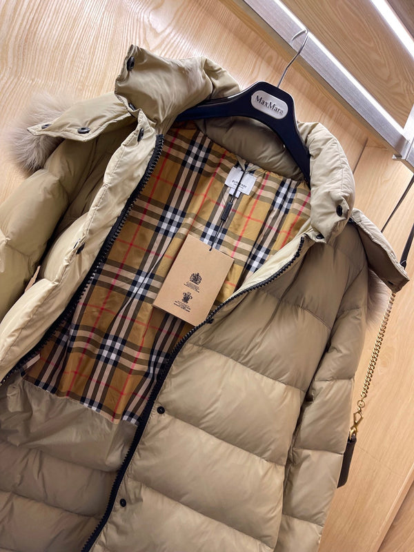 Burberry 25 Fur Collar Long Jacket Beige Down Nylon
