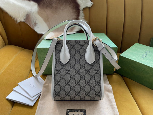 MINI TOTE 20 BAG IN BEIGE CANVAS AND WHITE CALFSKIN
