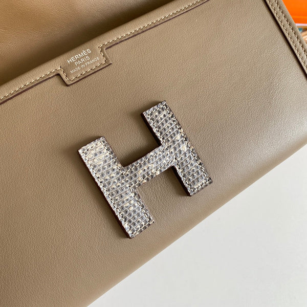HM Jige Elan 29 Clutch In Taupe Calfskin With White Lizard Skin (25 days of production)