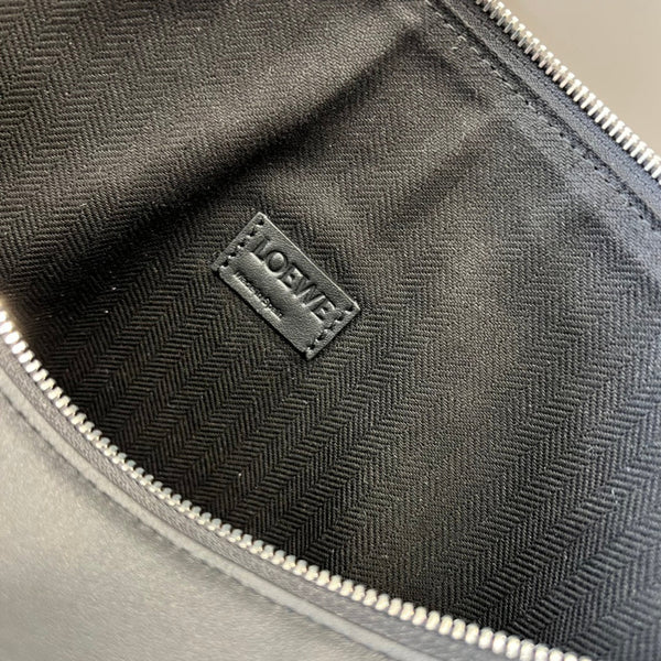 Loew Unisex Cubi Shoulder Crossbody Zipper Commuter Tote Bag Black smooth calfskin