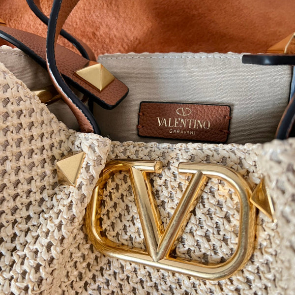 Valentino Spring and Summer Tote Bag Beige Raffia 552570