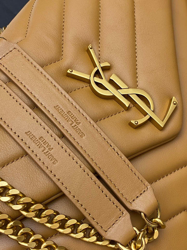 LOULOU MEDIUM 32 BROWN QUILTED LEATHER GOLD HARDWARE