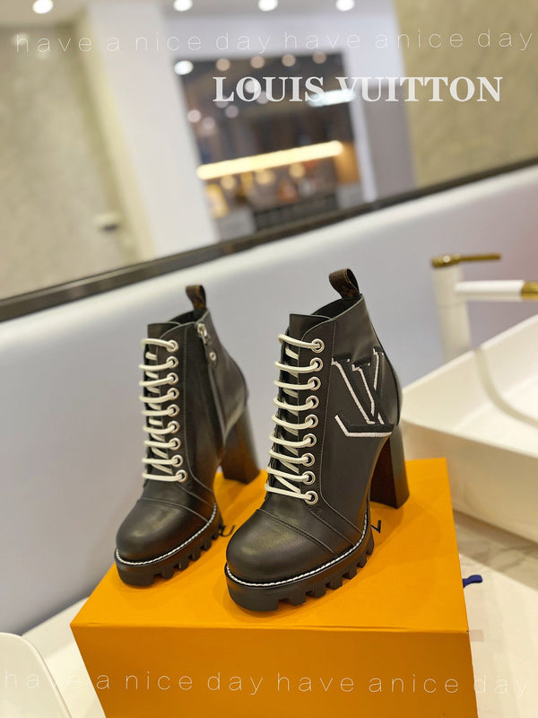 LV Star Trail Ankle Boot With Logo Embroidery 9.5cm Black Cowhide