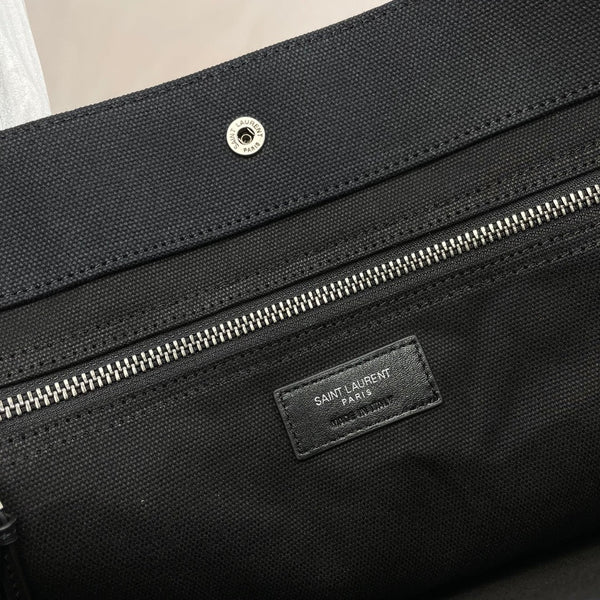 Rive Gauche Tote Black Canvas Leather Trim 286024