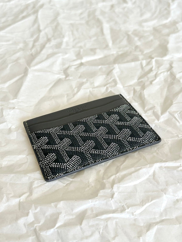 SAINT-SULPICE CARD WALLET 10 IN GREY BLACK GOYARDINE CANVAS AND CALFSKIN