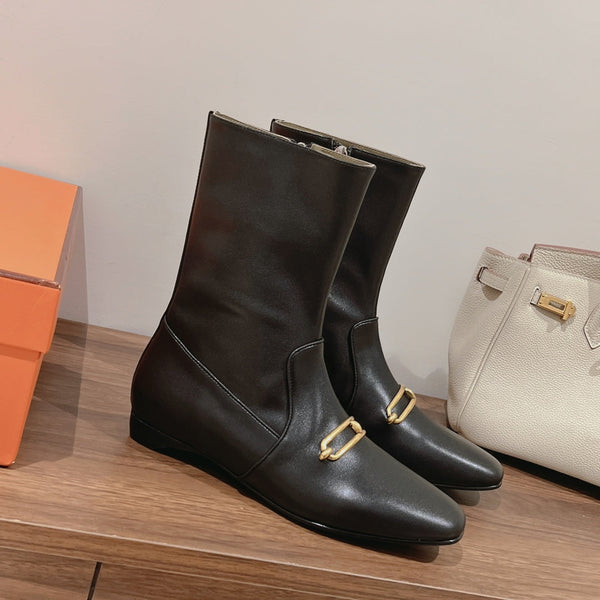 HM 26S Dora Gold Buckle Ankle Boots 2cm Black Leather