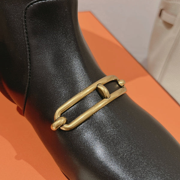 HM 26S Dora Gold Buckle Ankle Boots 2cm Black Leather