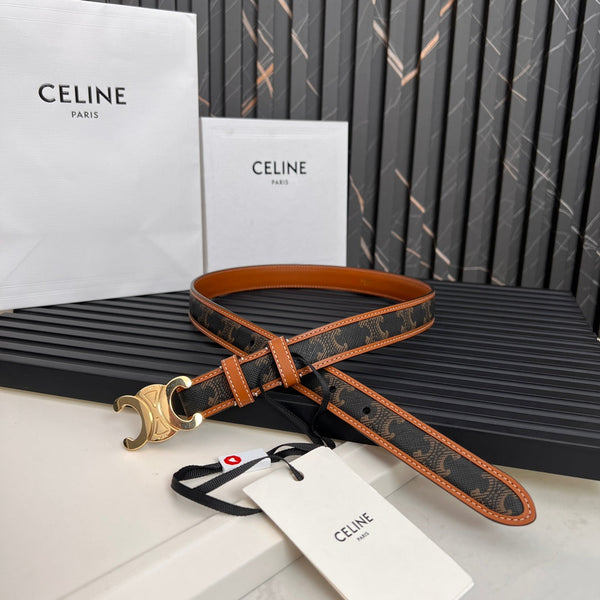 CEL 25mm Triomphe Belt in Taurillon Brown Black Canvas 176291