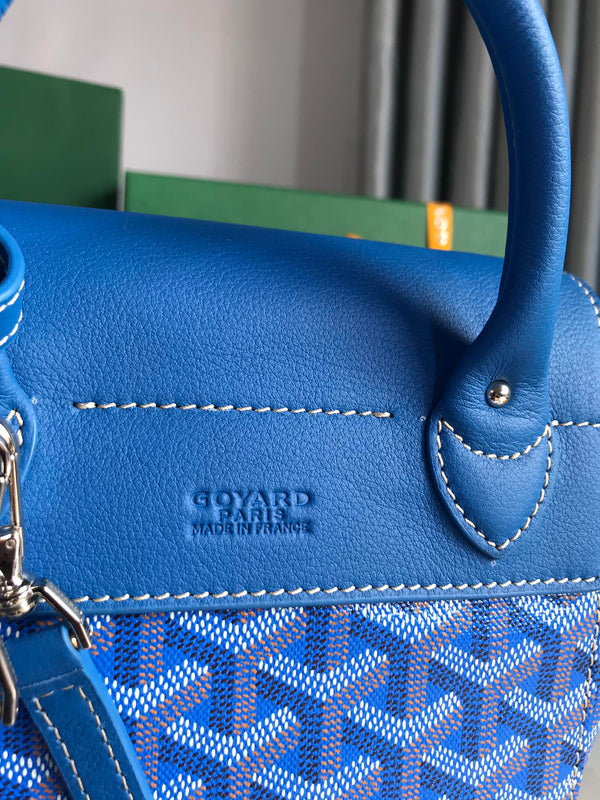 ALPIN MINI BACKPACK 21 IN SAPPHIRE BLUE LAMBSKIN AND GOYARDINE CANVAS