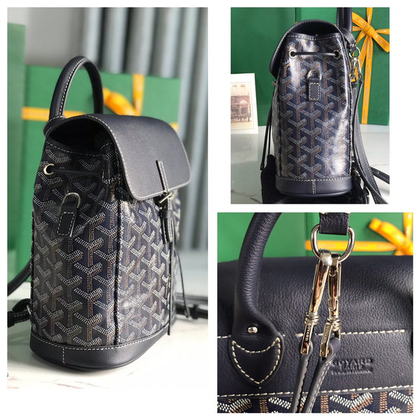 ALPIN MINI BACKPACK 21 IN NAVY BLUE LAMBSKIN AND GOYARDINE CANVAS