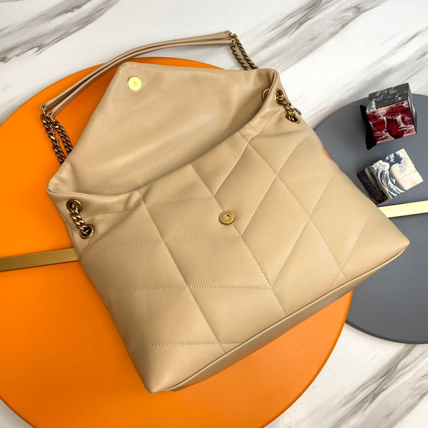 YSL Loulou Puffer Medium Bag 35cm Beige Glossy Leather