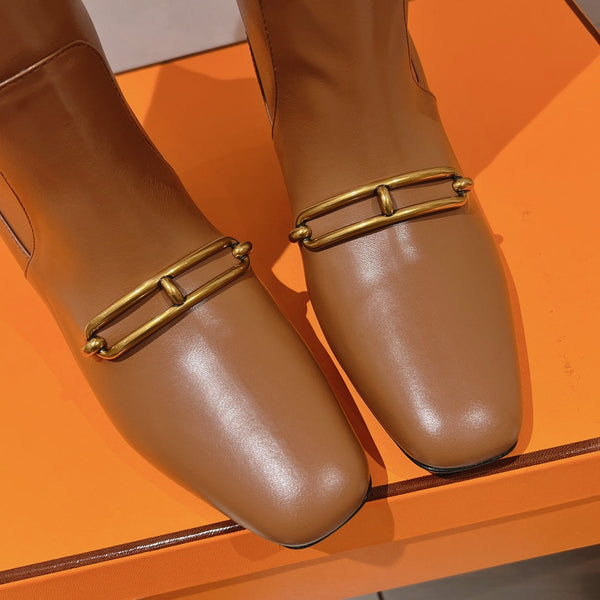 HM 26S Dora Gold Buckle Jumping Boots 5cm Tan Leather 112943