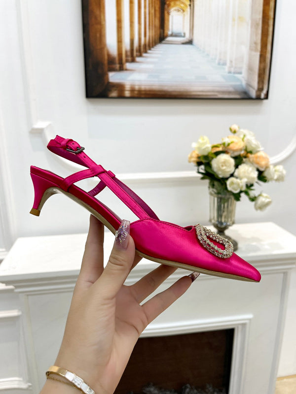 Valentino 25 Vlogo Signature Slingback Pumps Hot Pink Pastel Silk 239502