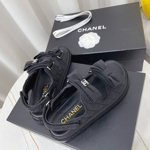 CC 26s Sandals Black Fabric Bow Embellishment