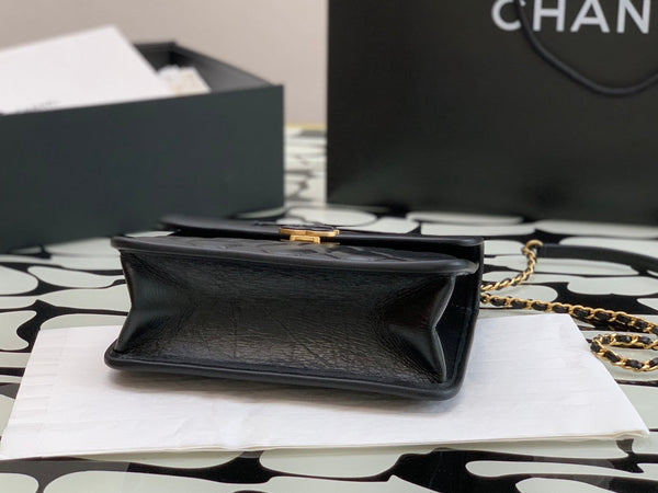 CC Quilted Mini Graphic Catch Flap Bag Black Lambskin