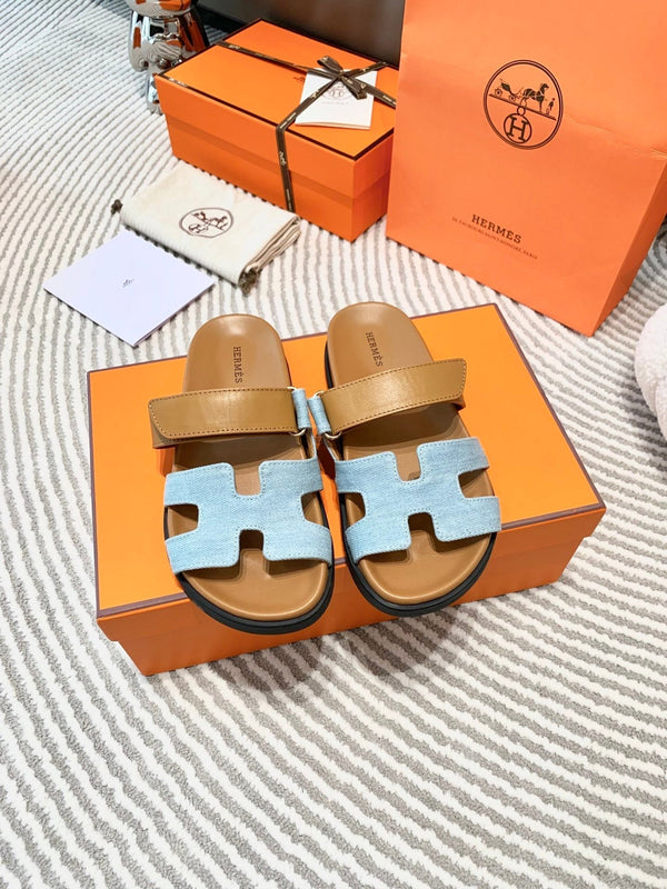 HM Chypre Sandal Cloud Blue Mix Light Brown Lambskin And Denim 963242