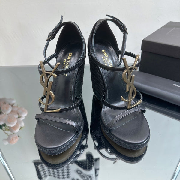 SL CASSANDRA WEDGE ESPADRILLES BLACK CALFSKIN