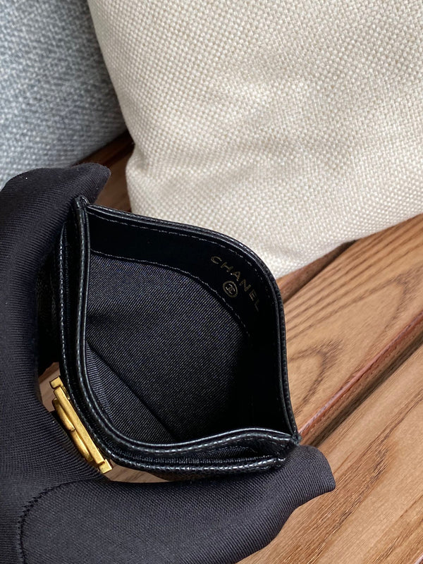 cc boy 11cm card holder black caviar gold hardware