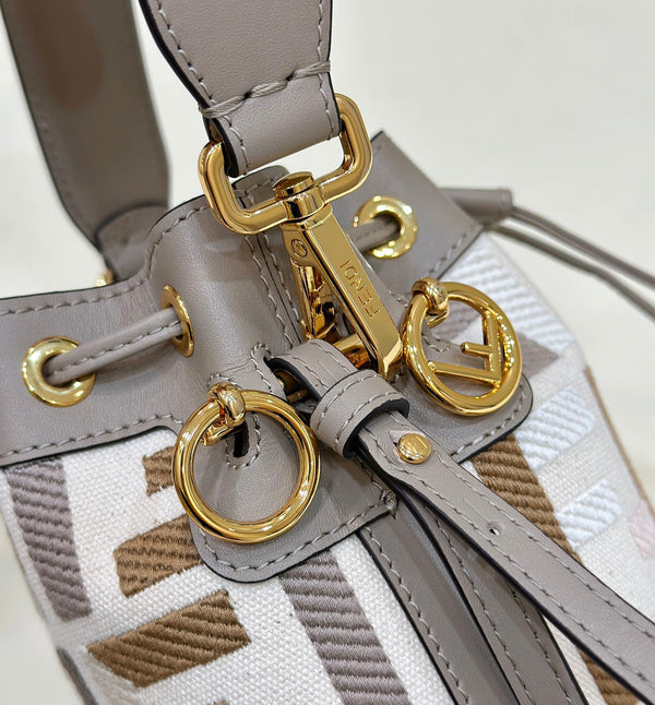 ff mon tresor bucket bag 18cm grey leather ff motif