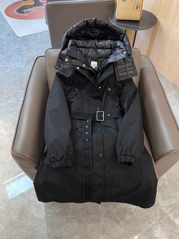 Burberry 25 Trench Coat Two-piece Set Black Cotton Down Nylon