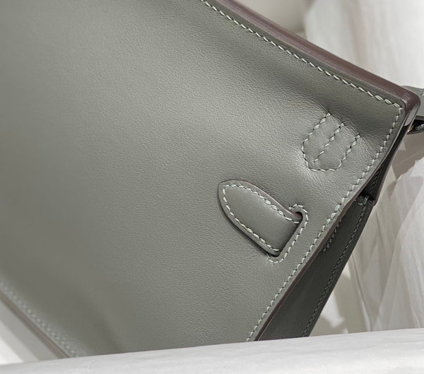 KELLY 23CM JYPSIERE GREY LEATHER CROSSBODY BAG GHW