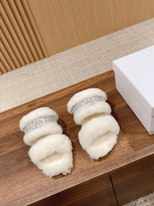 CD Sandal White Grey Fleece And Canvas Fabric