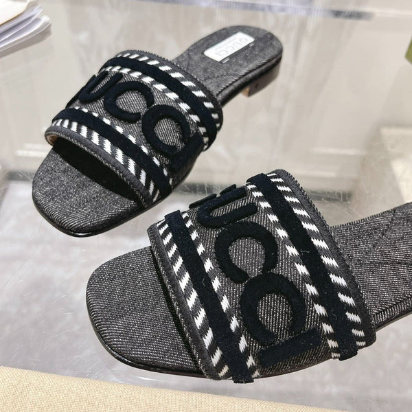 GG Interlocking double G hollow slippers Black