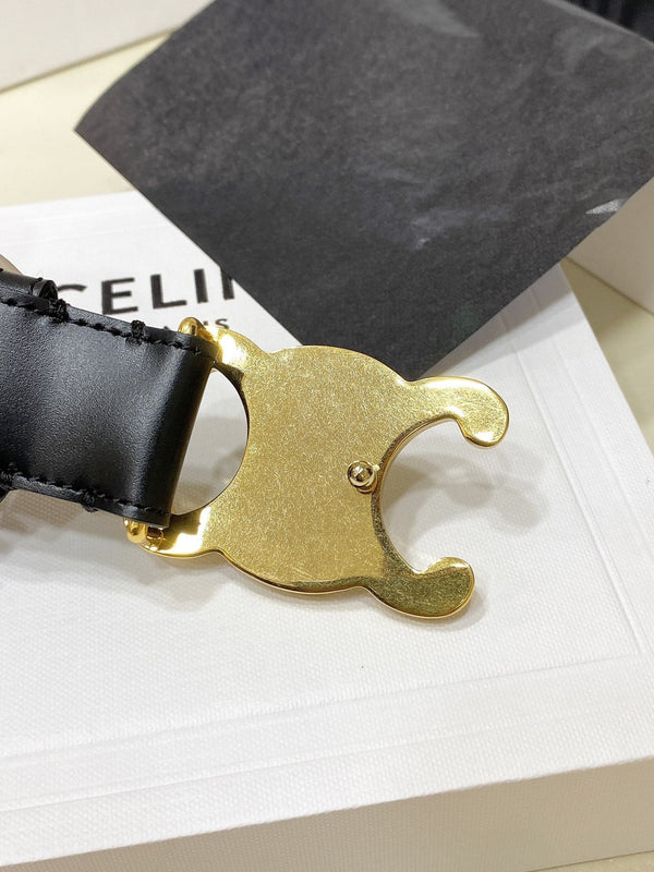 CEL Gold Buckle Belt 30mm Black Calfskin 176403
