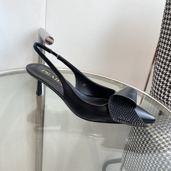 PRA SLINGBACK PUMPS BLACK ATTACHED BOW LAMBSKIN