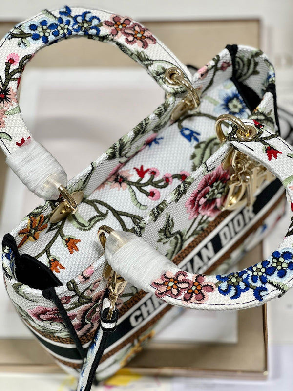 CD Floral White Lady Dior Bag Canvas 336682