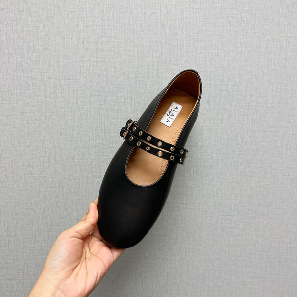 ALAIA MARY JANE SHOES IN BLACK LAMBSKIN SILVER HARDWARE