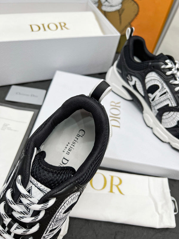 CD Chrono Sneaker Black Mesh Fabric And Calfskin