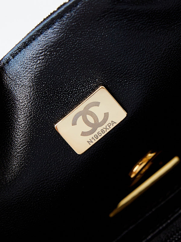 24b mini flap bag 20cm black lambskin silver diamond