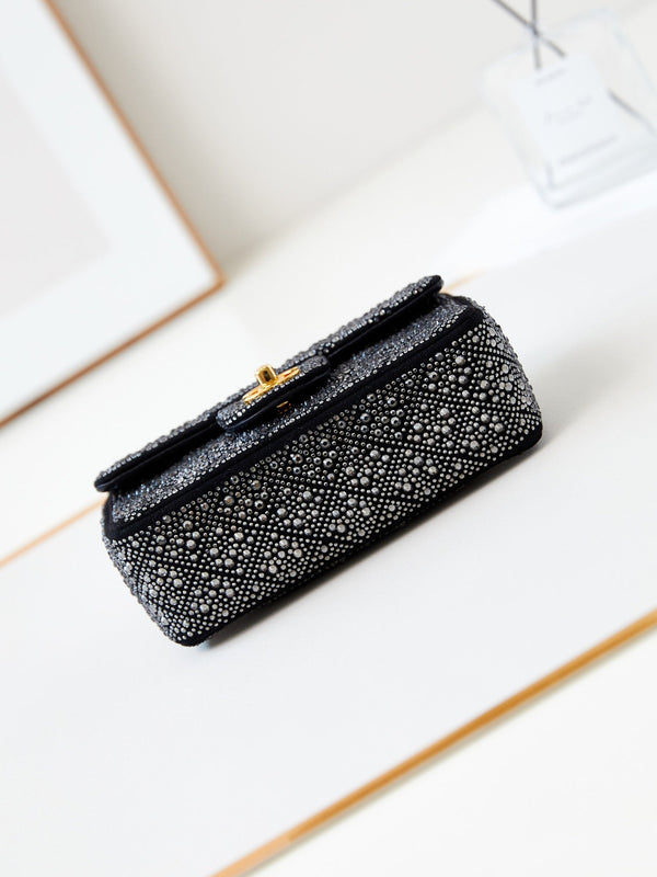 24b mini flap bag 20cm black lambskin silver diamond