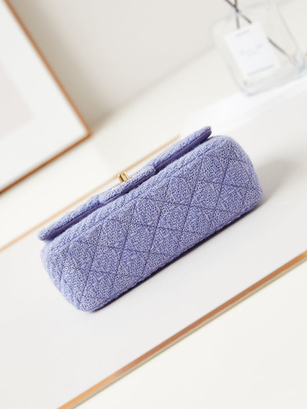 24p small flap bag 20cm purple blue tweed gold hardware
