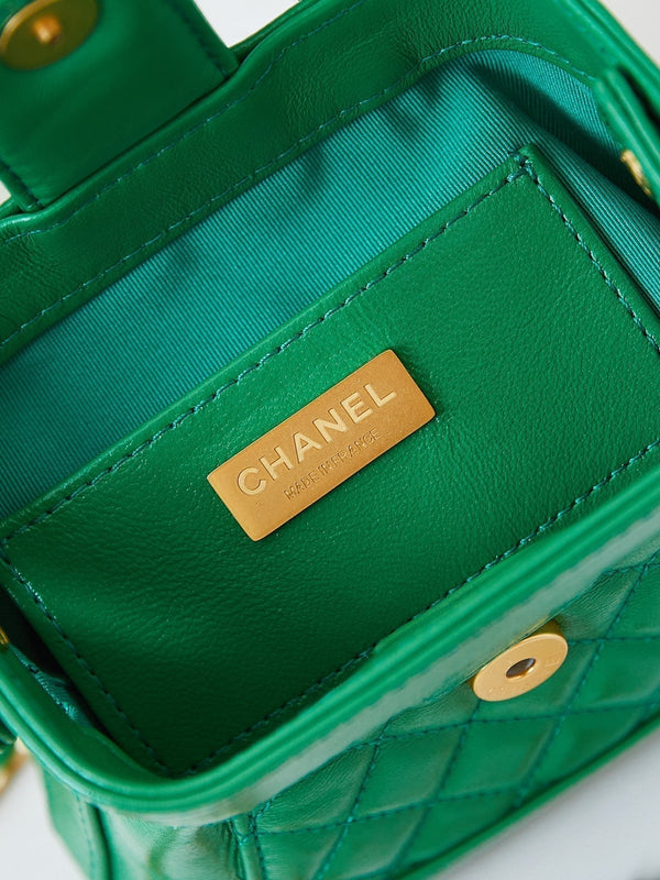 CC 24A Mini Top Handle 13cm Green Wax Leather Gold Hardware 238465
