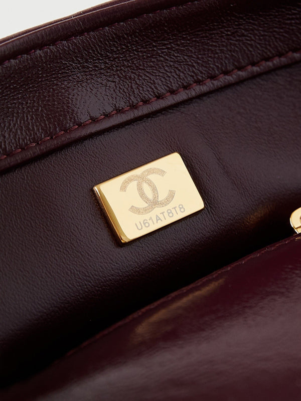 CC Flap Bag With Top Handle 19cm Wine Red Sheepskin Gold Hardware 238483