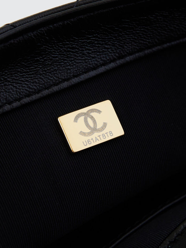 CC 24B Mini Flap Bag 20cm Black Lambskin Gold Hardware