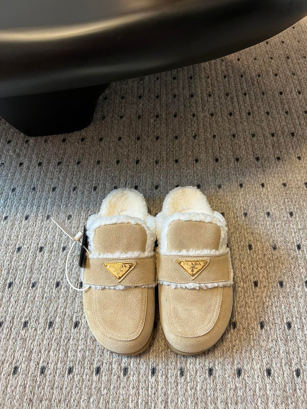 Pra Slippers Light Taupe Suede & Shearling 478566